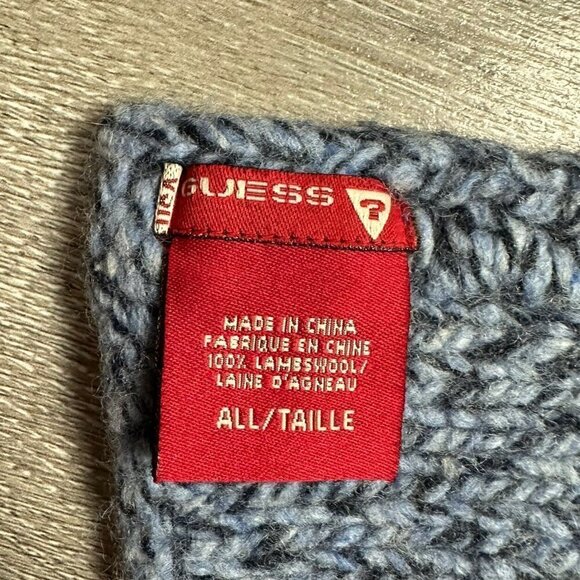 GUESS Scarf Vintage 100% Lambswool Knit Blue - Picture 2 of 4